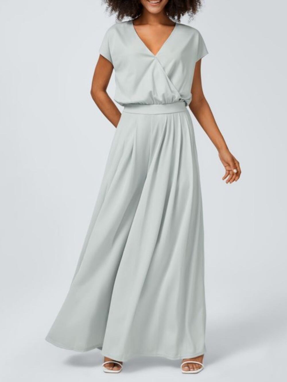 NWT Halara Frost Clear Haze Wide Leg Jumpsuit XS Faux Wrap Pockets Stretch